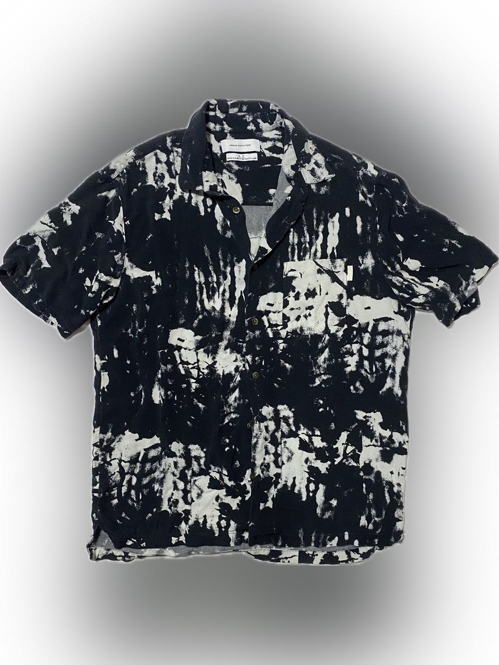 Urban Outfitters Black & White Tie-Dye Short Sleeve Button-Down Shirt